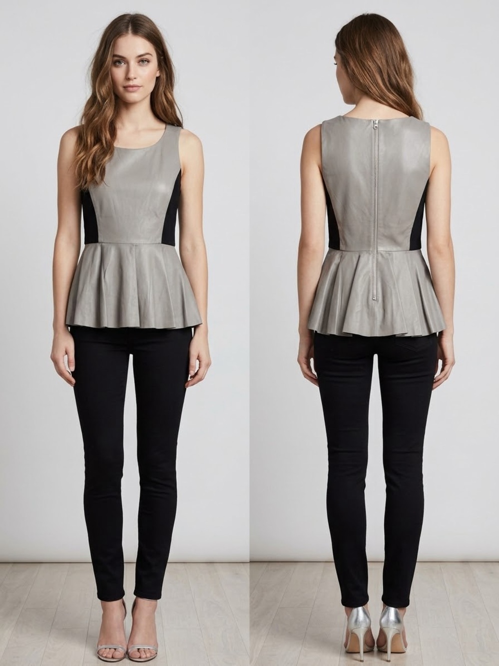 NWT Rebecca Minkoff Marilyn Lambskin Leather Peplum Tank Top (Size 6, Clay)